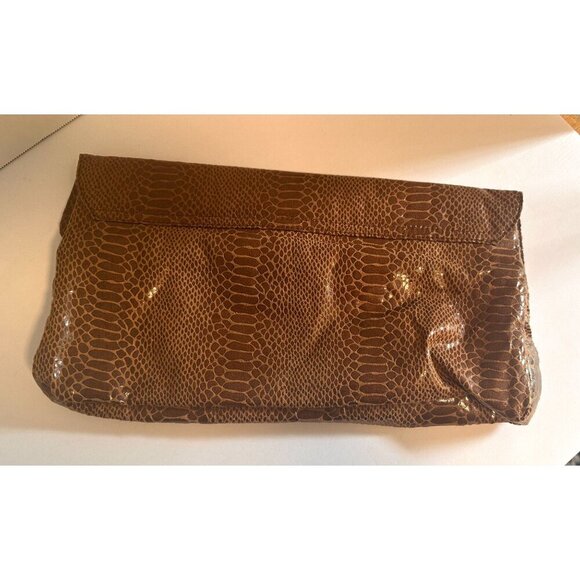 Aldo Brown Snake Print‎ Faux Leather Clutch Bag With Magnetic Snap Closure - Picture 5 of 16